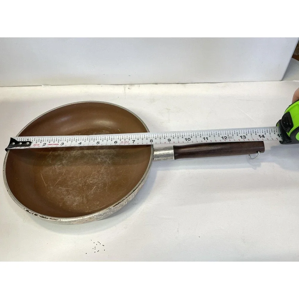Wear-Ever‎ Aluminum Saute Skillet Copper Lid Non-Stick Wood Handle USA